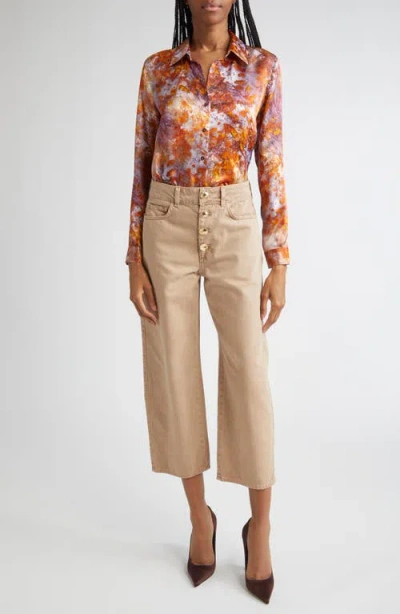 L'agence Tyler Silk Button-front Blouse In Orange