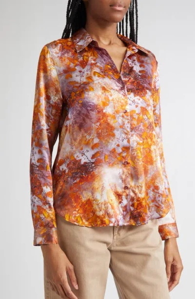 L'agence Tyler Silk Button-front Blouse In Orange