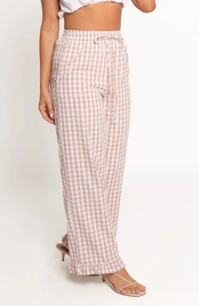 Petal And Pup Petal & Pup Marina Gingham Ruffle Hem Cotton Pants In Brown