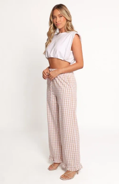 Petal And Pup Petal & Pup Marina Gingham Ruffle Hem Cotton Pants In Brown