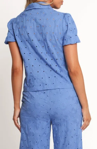 Petal And Pup Petal & Pup Ksenia Eyelet Embroidered Tie Front Cotton Top In Blue