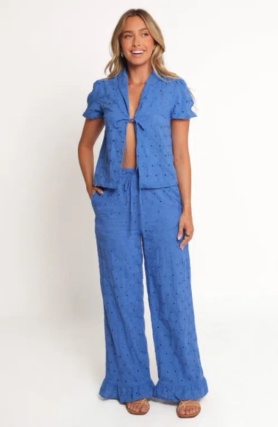 Petal And Pup Petal & Pup Ksenia Eyelet Embroidered Tie Front Cotton Top In Blue