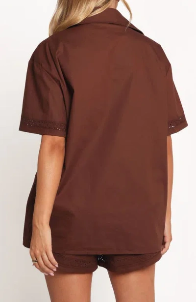 Petal And Pup Petal & Pup Austin Eyelet Trim Short Sleeve Cotton Button-up Shirt In Brown