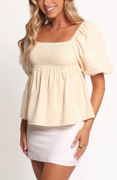 Petal And Pup Petal & Pup Jemima Puff Sleeve Smocked Cotton Babydoll Top In Neutral