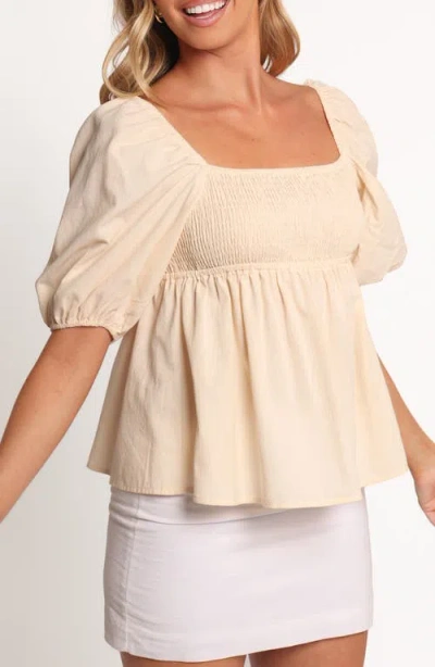 Petal And Pup Petal & Pup Jemima Puff Sleeve Smocked Cotton Babydoll Top In Neutral