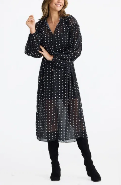 Brave + True Brave+true Ritz Print Long Sleeve Midi Dress In Black
