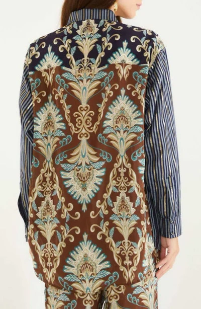 Farm Rio Striped Pocket Shirt In Blue