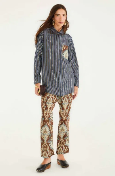 Farm Rio Striped Pocket Shirt In Blue