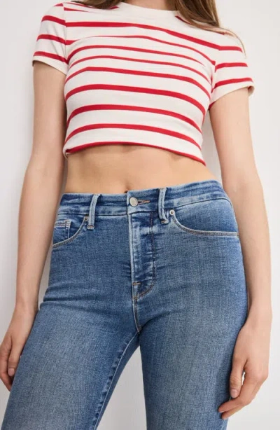 Good American Good Legs Cropped Mini Bootcut Jeans In Indigo 917 In Blue