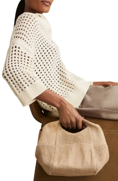 Reiss Rosalie Raffia Double Handle Clutch In Neutral