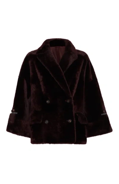 Brunello Cucinelli Reversible Shearling Outerwear With Shiny Cuff Details. In Burgundy