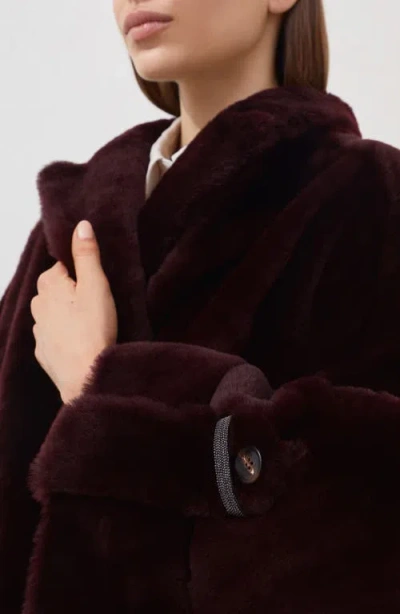 Brunello Cucinelli Reversible Shearling Outerwear With Shiny Cuff Details. In Burgundy