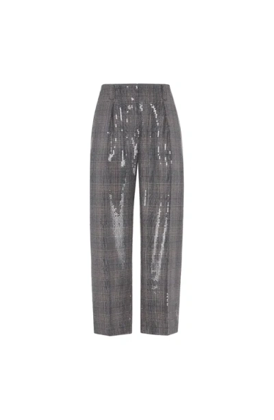 Brunello Cucinelli Sequin-embellished Check-pattern Trousers In Gray