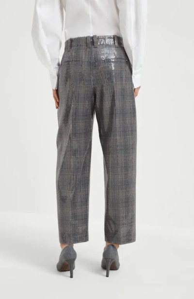 Brunello Cucinelli Sequin-embellished Check-pattern Trousers In Gray