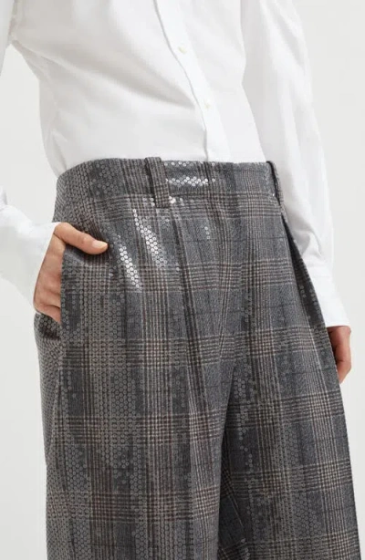 Brunello Cucinelli Sequin-embellished Check-pattern Trousers In Gray