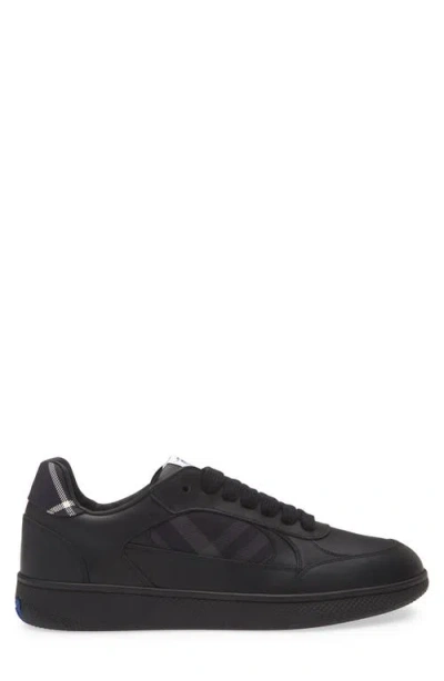Burberry Leather And Check Terrace Sneakers In Black