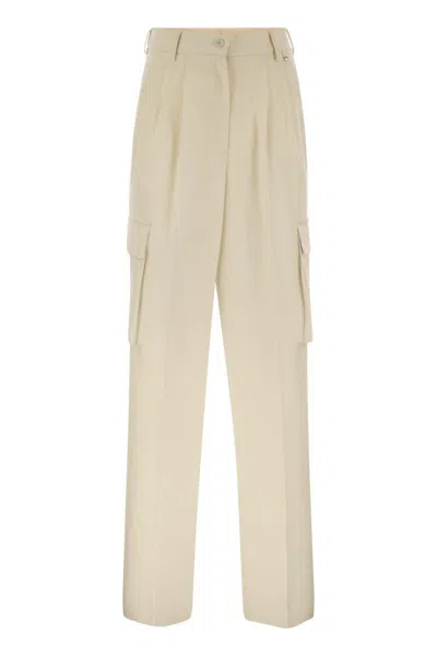 Herno Cargo Trousers In Wool And Viscose Blend In White