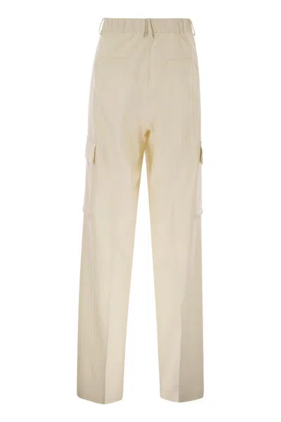 Herno Cargo Trousers In Wool And Viscose Blend In White
