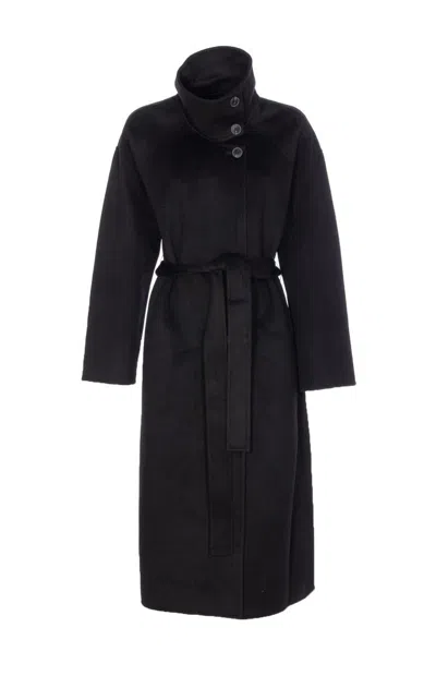 The Dynamis Studio Belted Button-fastening Coat In Black