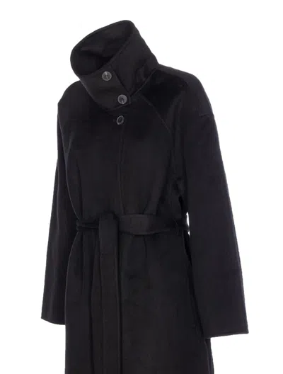 The Dynamis Studio Belted Button-fastening Coat In Black
