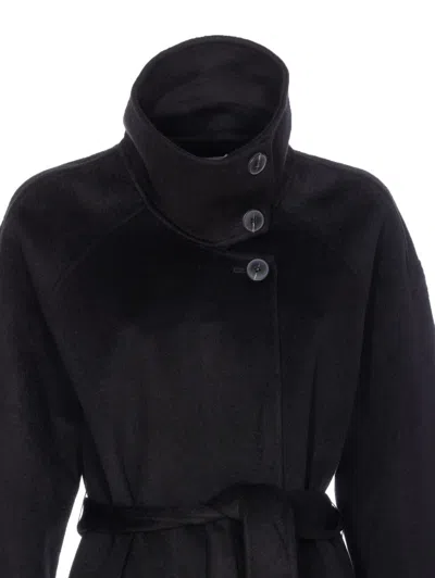 The Dynamis Studio Belted Button-fastening Coat In Black