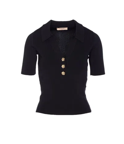 Twinset Pull Polo Avec Boutons Bijoux In Black
