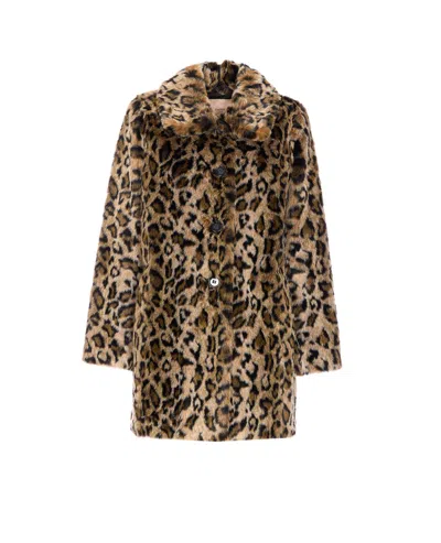 Twinset Coats Brown In Animal Print