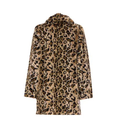 Twinset Coats Brown In Animal Print