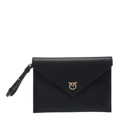Pinko Structured Envelope Bag With Pointed Flap And Gold Emblem In Black