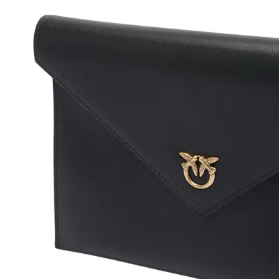 Pinko Structured Envelope Bag With Pointed Flap And Gold Emblem In Black