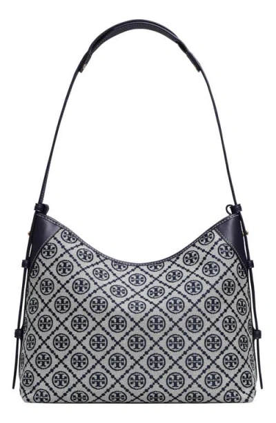 Tory Burch Shoulder Bag With Adaptable Strap And Logo Pattern In Blue