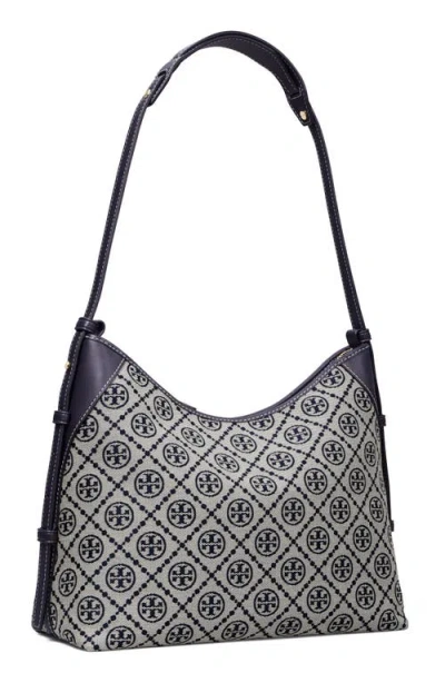 Tory Burch Shoulder Bag With Adaptable Strap And Logo Pattern In Blue