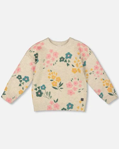Deux Par Deux Knitted Sweater With Floral In Neutral
