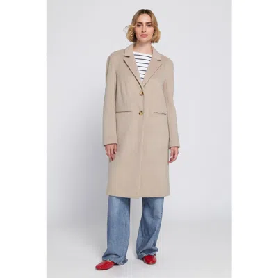 Elle Collection Melton Coat With Printed Lining Trench In Neutral