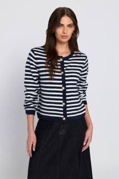 Elle Collection Fuzzy Striped Cardigan Sweater In Multi