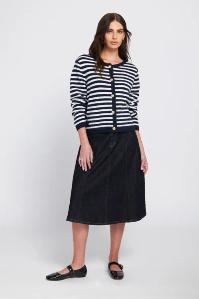 Elle Collection Fuzzy Striped Cardigan Sweater In Multi