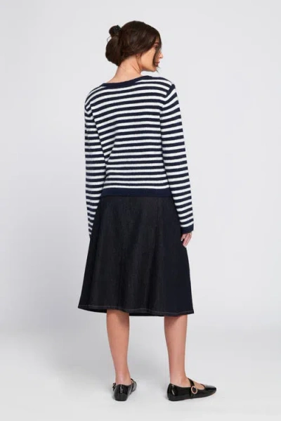 Elle Collection Fuzzy Striped Cardigan Sweater In Multi