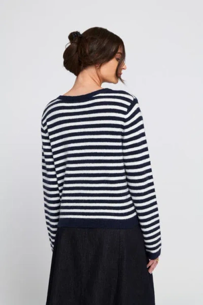 Elle Collection Fuzzy Striped Cardigan Sweater In Multi