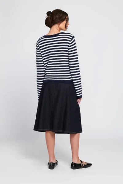 Elle Collection Fuzzy Striped Cardigan Sweater In Multi