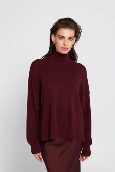 Elle Collection Turtleneck Sweater Pullover In Burgundy