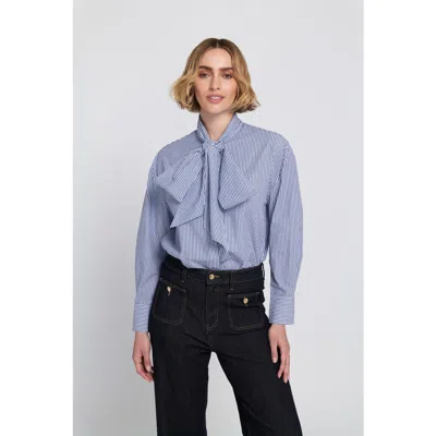 Elle Collection Striped Bow Shirt In Blue