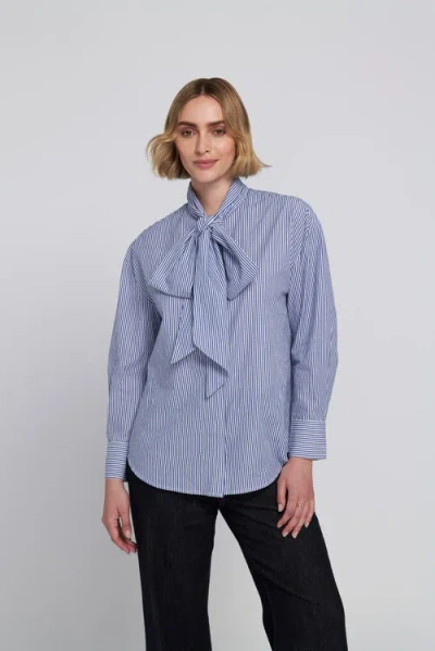 Elle Collection Striped Bow Shirt In Blue