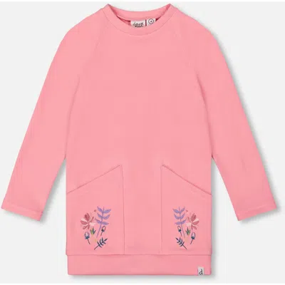 Deux Par Deux Super Soft Tunic Tee With Embroidered Pockets In Pink