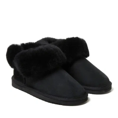 Dearfoams Fireside Perth Genuine Shearling Foldover Boot In Black