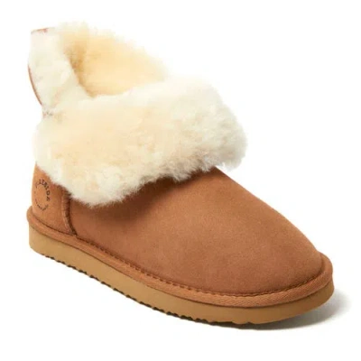 Dearfoams Fireside Perth Genuine Shearling Foldover Boot In Brown
