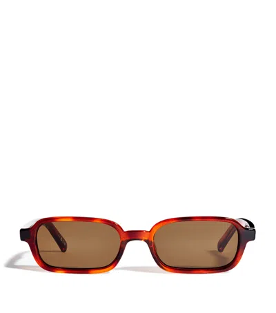 Le Specs Slim Rectangle Pilferer Sunglasses In Brown