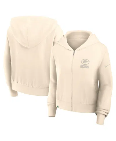 Nike Women's Cream Green Bay Packers Glory Cropped Full-zip Hoodie In Brown