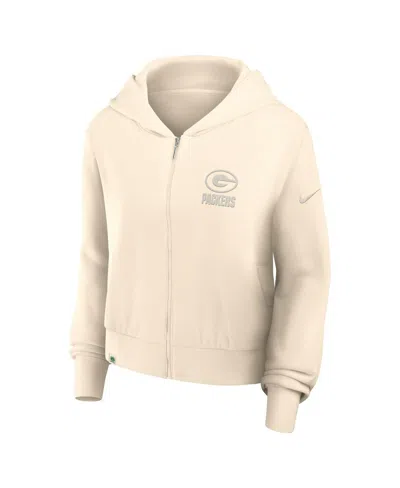 Nike Women's Cream Green Bay Packers Glory Cropped Full-zip Hoodie In Brown