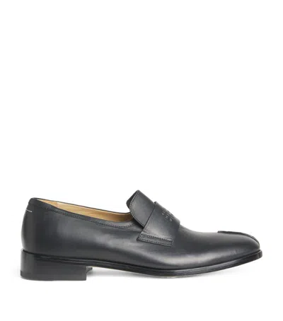 Mm6 Maison Margiela Split-toe Loafers In Black Calf Leather In Black