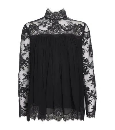 Zimmermann Black Blouse With High Neck And Lace Panels In Viscose Woman In Black